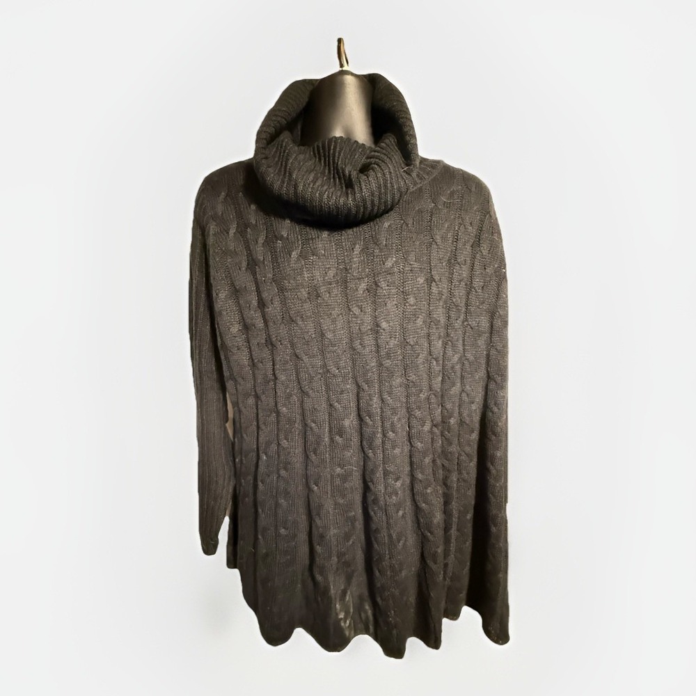 Denim & Co Womens 2XP Petite Black Cable Knit Cowl‎ Neck Sweater Top New